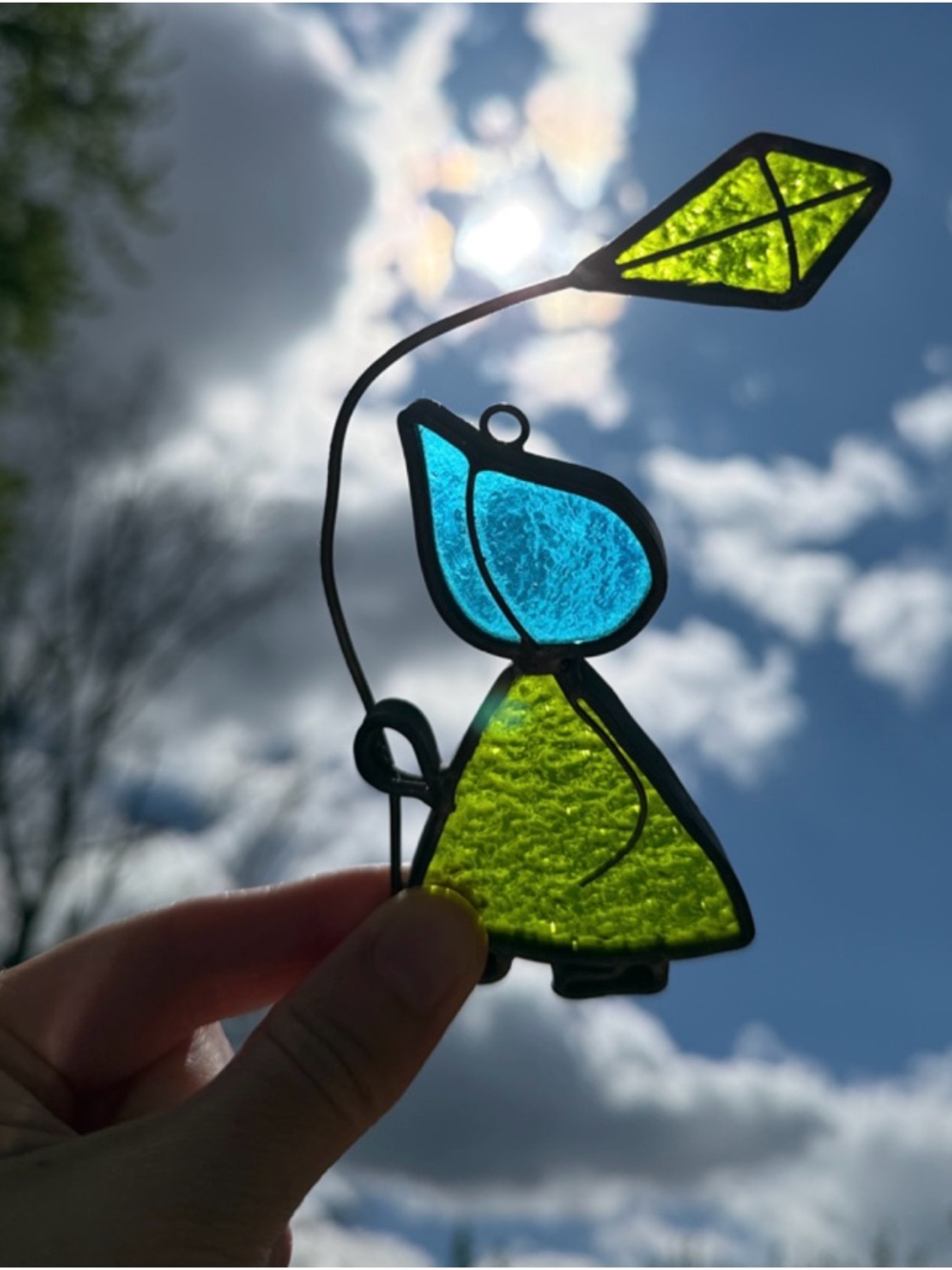 Vintage Holly Hobbie Stained Glass Girl Suncatcher